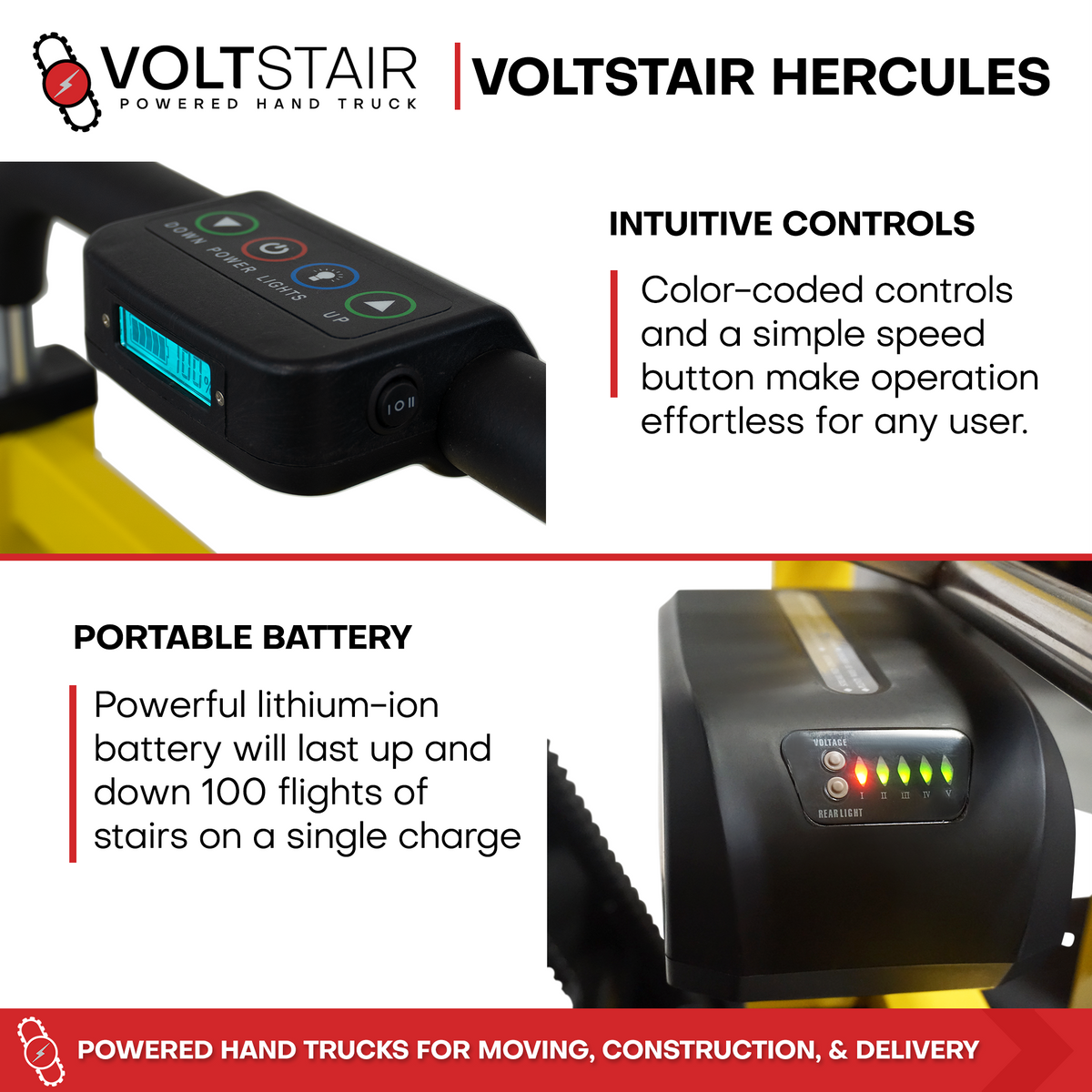 Voltstair Hercules Powered Stair Climbing Hand Truck (500 lbs.), Maximum Capacity Motorized Stair Climber Dolly for Appliances, Safes and Warehouse Freight