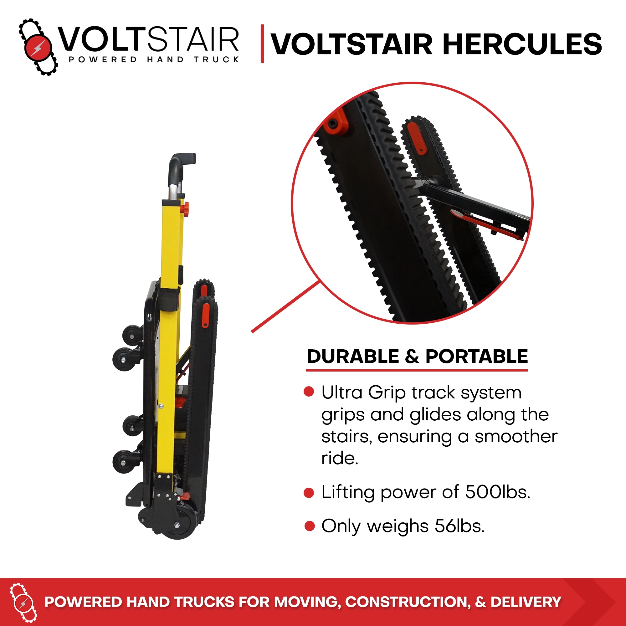 Voltstair Hercules Powered Stair Climbing Hand Truck (500 lbs.), Maximum Capacity Motorized Stair Climber Dolly for Appliances, Safes and Warehouse Freight