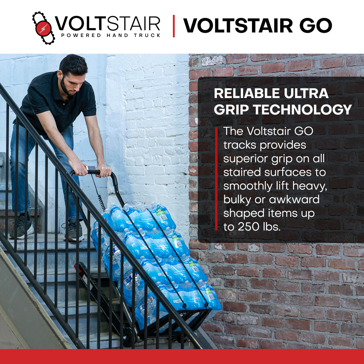 Voltstair GO Powered Stair Climbing Hand Truck (250 lbs.), Lightweight Motorized Stair Climber Dolly for Solo Contractors and Last Mile Delivery