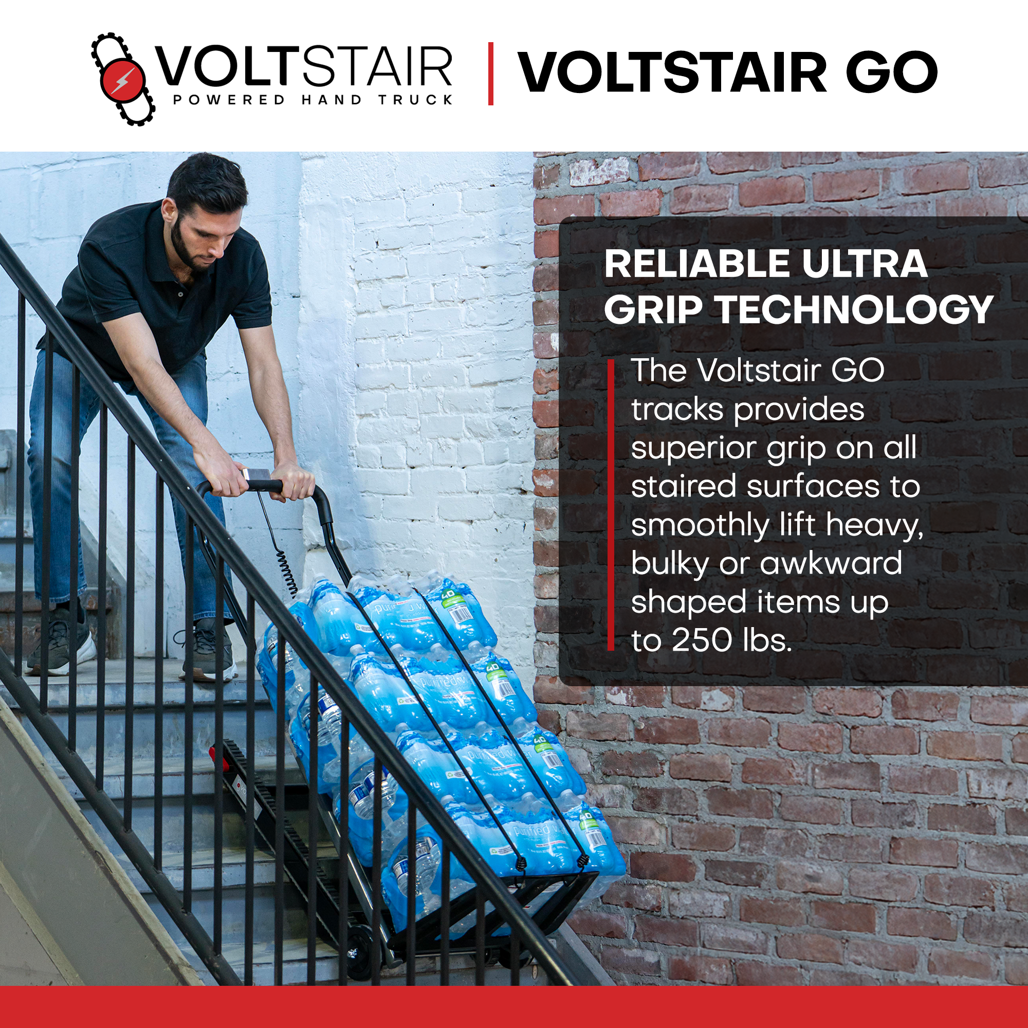 Voltstair GO Powered Stair Climbing Hand Truck (250 lbs.), Lightweight Motorized Stair Climber Dolly for Solo Contractors and Last Mile Delivery