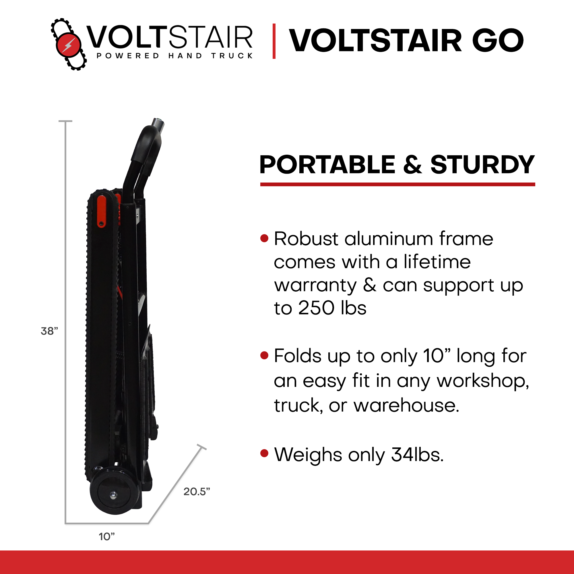 Voltstair GO Powered Stair Climbing Hand Truck (250 lbs.), Lightweight Motorized Stair Climber Dolly for Solo Contractors and Last Mile Delivery