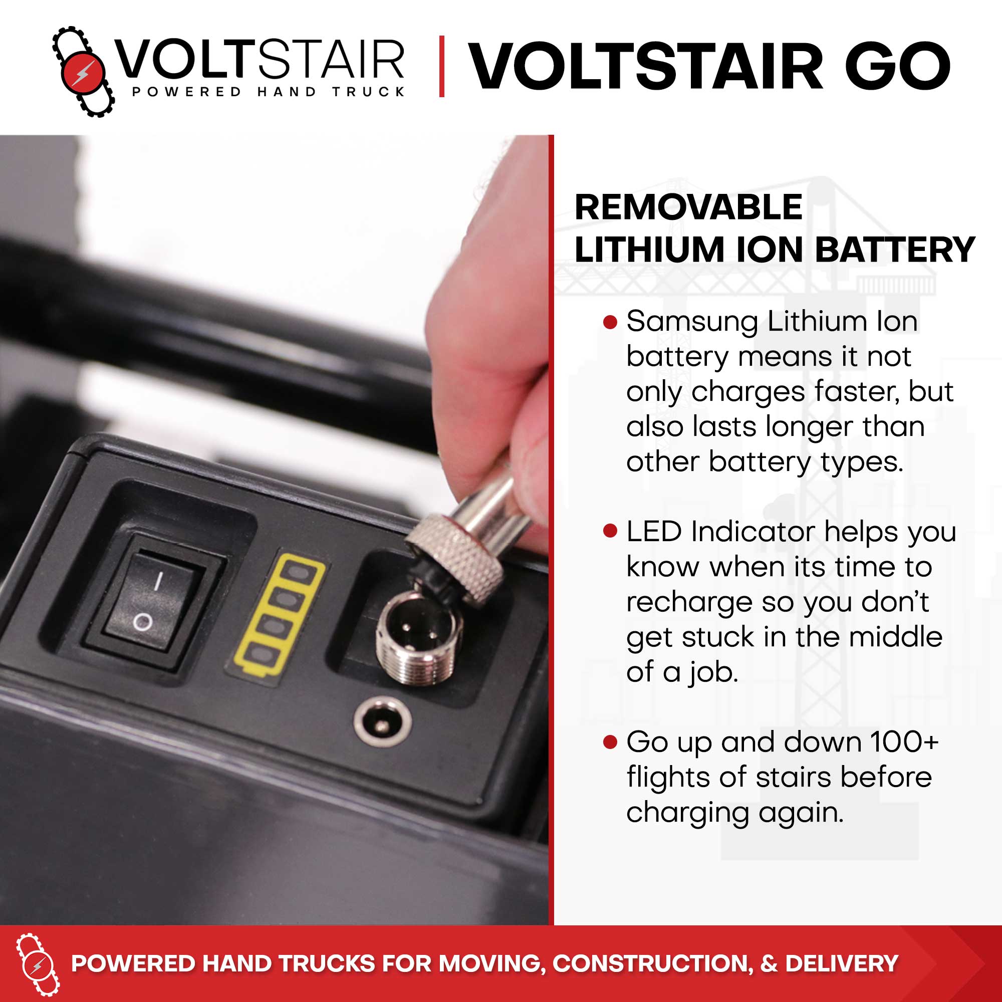 Voltstair GO Powered Stair Climbing Hand Truck (250 lbs.), Lightweight Motorized Stair Climber Dolly for Solo Contractors and Last Mile Delivery