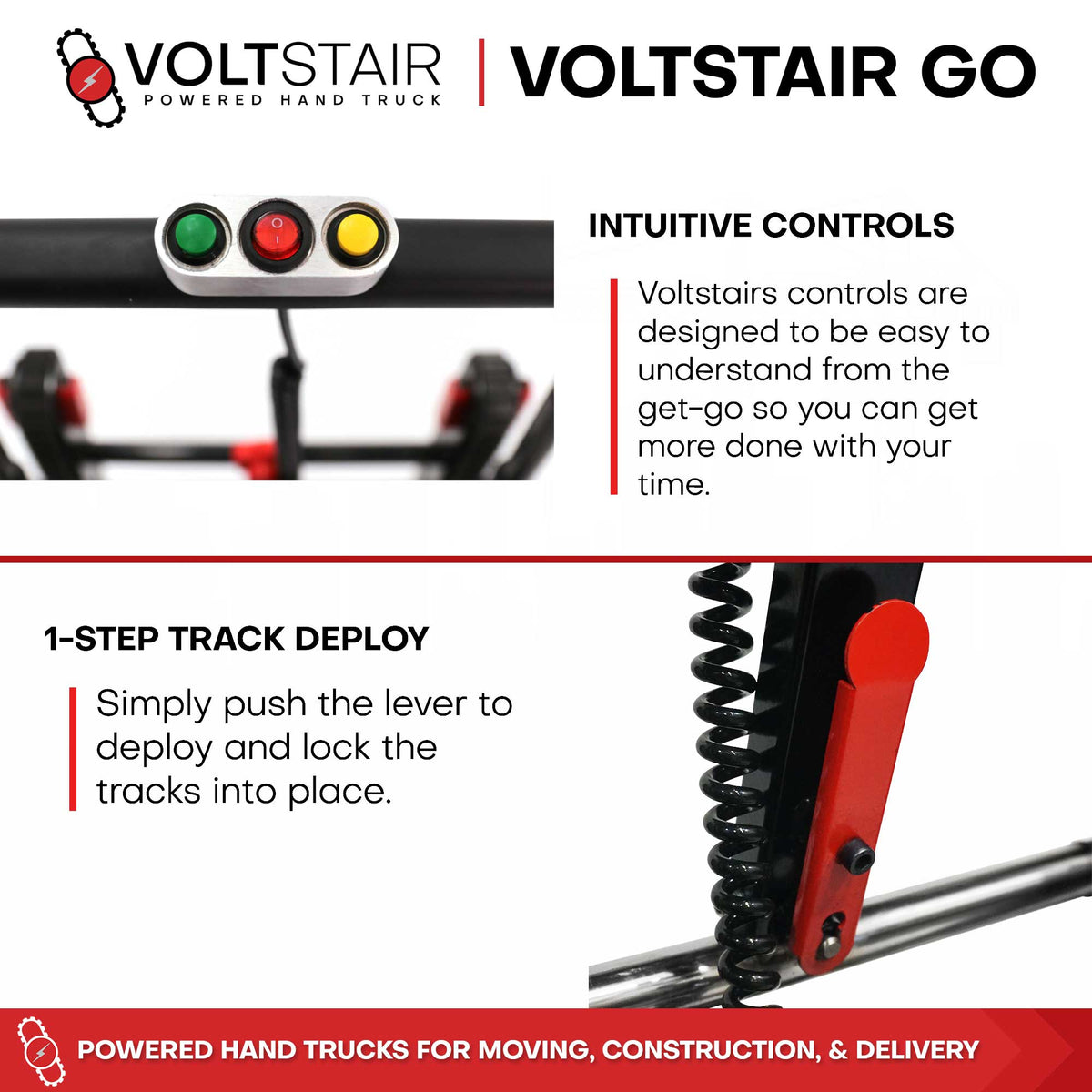 Voltstair GO Powered Stair Climbing Hand Truck (250 lbs.), Lightweight Motorized Stair Climber Dolly for Solo Contractors and Last Mile Delivery