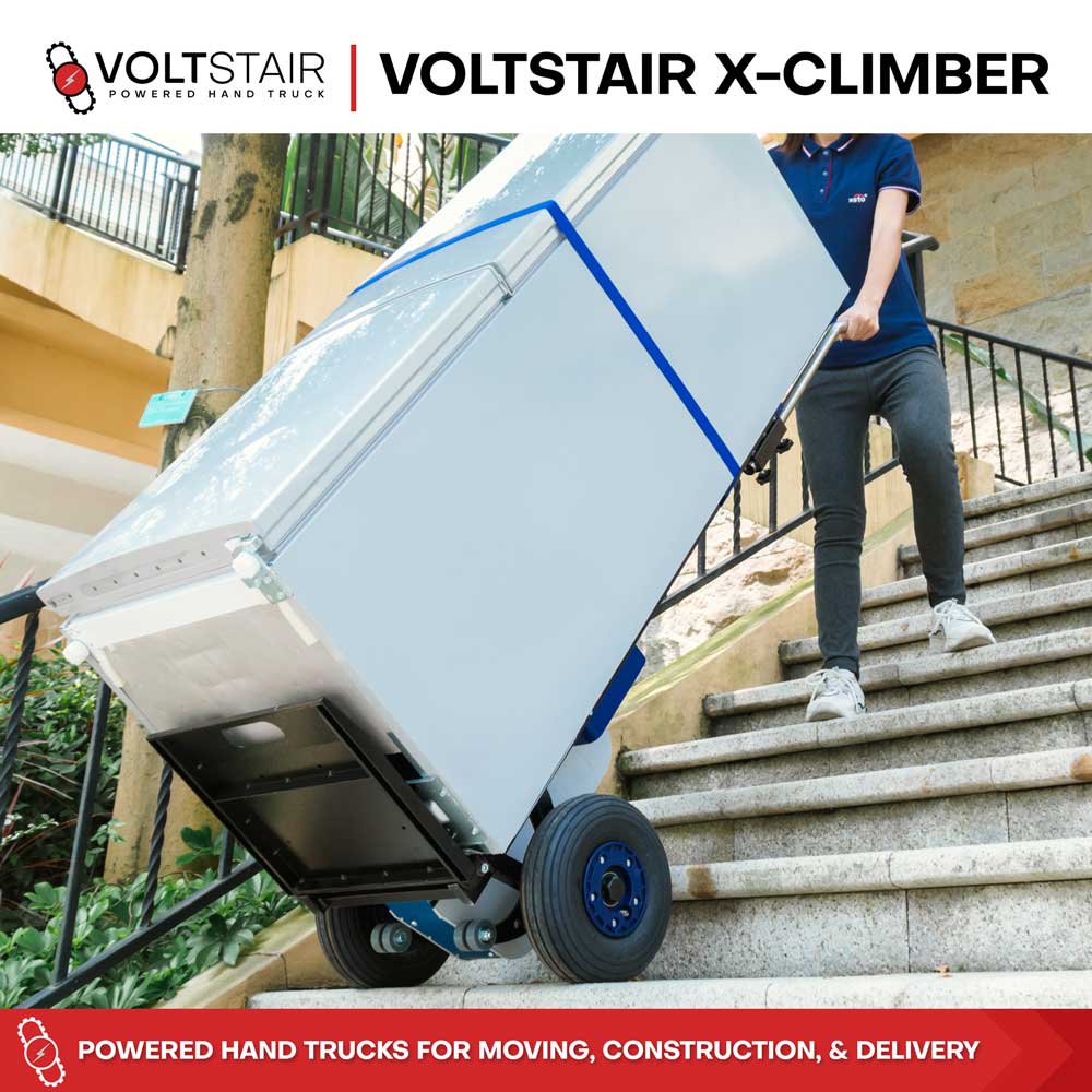 Voltstair X-Climber Powered Stair Climbing Hand Truck (375 lbs.), Motorized Stair Climber Dolly with X-Lifting Brace for Appliance Installers and Trades