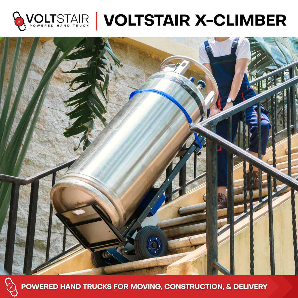 Voltstair X-Climber Powered Stair Climbing Hand Truck (375 lbs.), Motorized Stair Climber Dolly with X-Lifting Brace for Appliance Installers and Trades