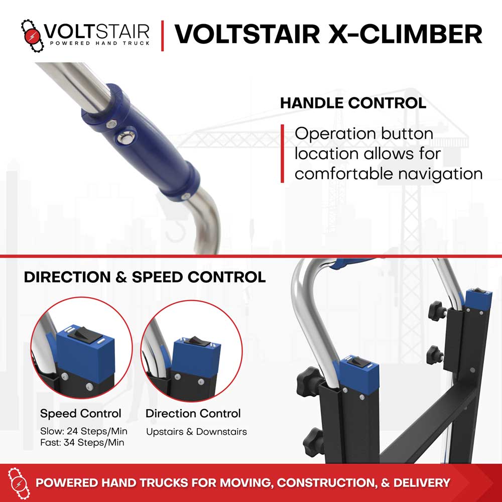 Voltstair X-Climber Powered Stair Climbing Hand Truck (375 lbs.), Motorized Stair Climber Dolly with X-Lifting Brace for Appliance Installers and Trades