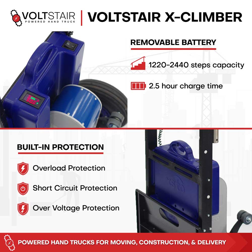 Voltstair X-Climber Powered Stair Climbing Hand Truck (375 lbs.), Motorized Stair Climber Dolly with X-Lifting Brace for Appliance Installers and Trades