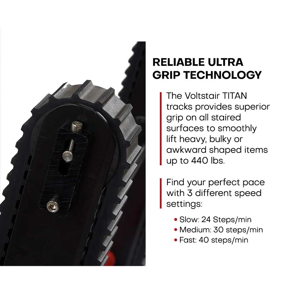 Voltstair Titan Powered Stair Climbing Hand Truck (440 lbs.), Heavy Duty Motorized Stair Climber Dolly with Rear Handles for Moving Companies and Fleets